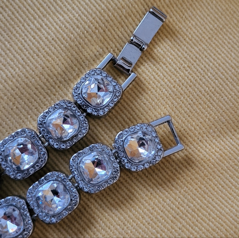 SILVER CRYSTAL SQUARE TENNIS ISIS CHAIN 18" - Picture 4 of 6